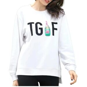 Green Tea Womens Size Small "TGIF" Medium Pullover Sweatshirt, White EUC